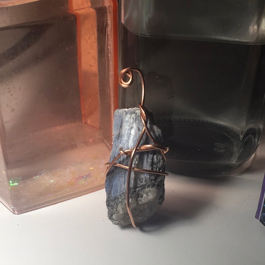 Raw Kyanite copper wire wrapped pendant
